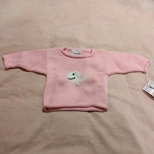 NWT Art Walk Artwalk Handknit Sweater 100% Cotton (Pink With White Whale)